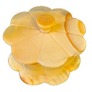 *White* Onyx Stone Footed Covered Trinket Box Floral Flower Shape Petal Lid